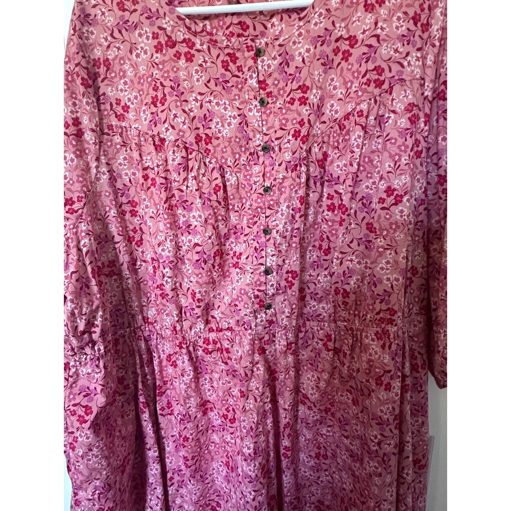 Terra & Sky Pink Floral Cotton Button Front Midi Dress Plus 3X 24W-26W Pockets - Picture 5 of 8